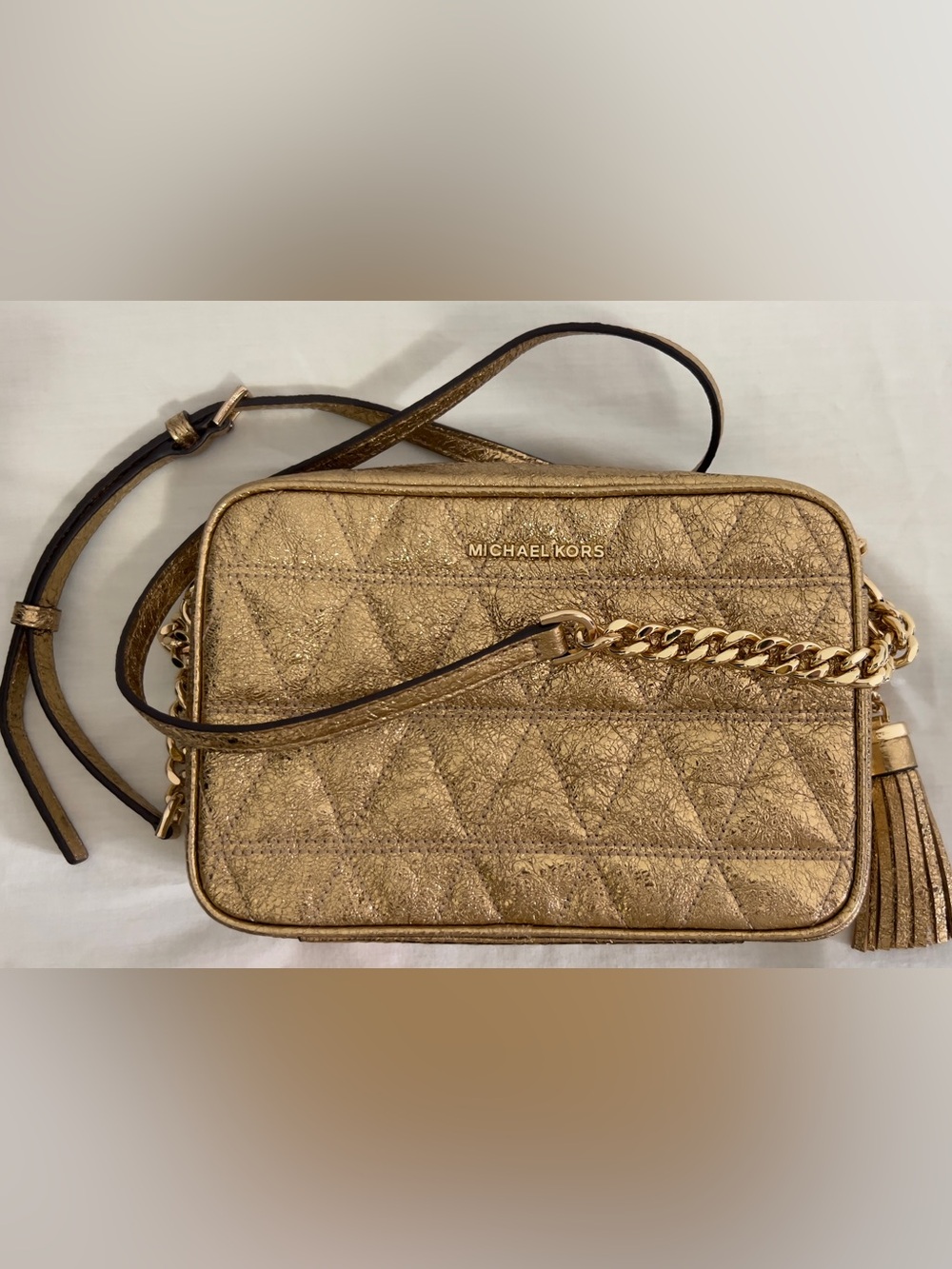 Michael Kors Metallic Gold Quilted Crossbody with Tassel